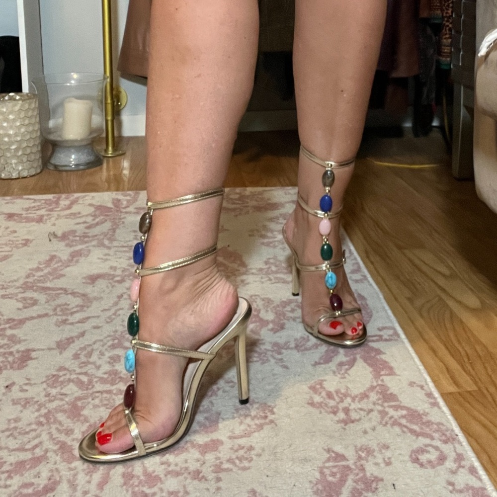 Elegant Gold Multi-Color Gem Sandals